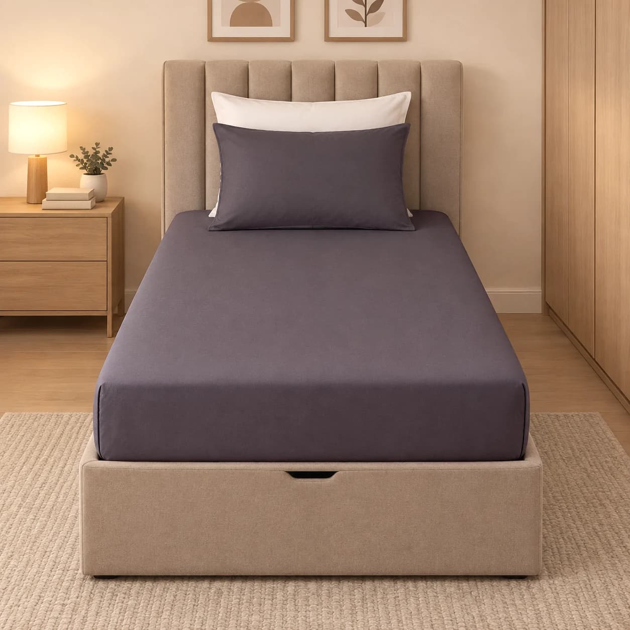 ملحفه نیم ست یک نفره دو تکه عرض 120 بروجرد طرح ساده رنگ طوسی متوسط