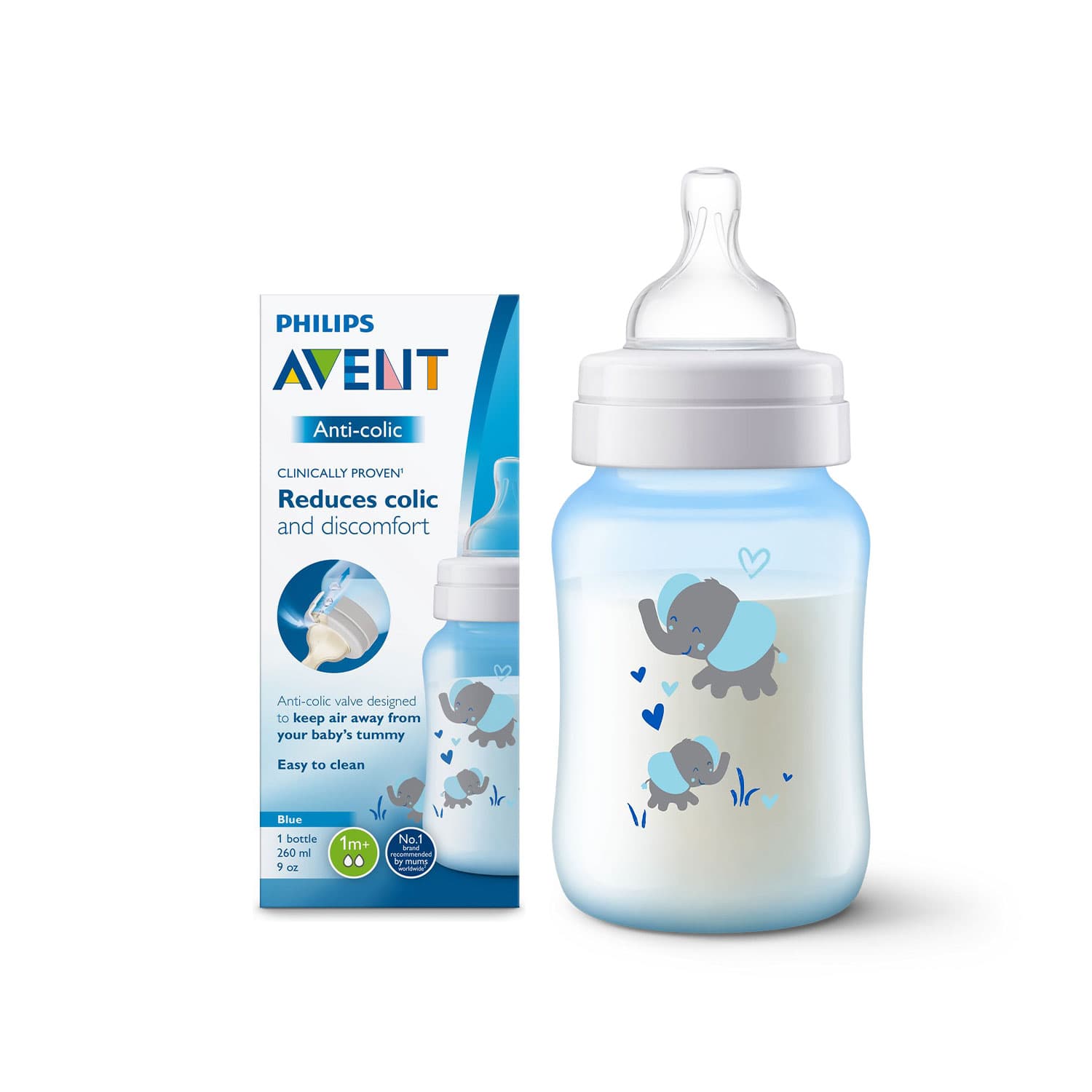 شیشه شیر کلاسیک ۲۶۰ میلی‌لیتر فیلیپس اونت PHILIPS AVENT سری AntiColic – طرح فیل