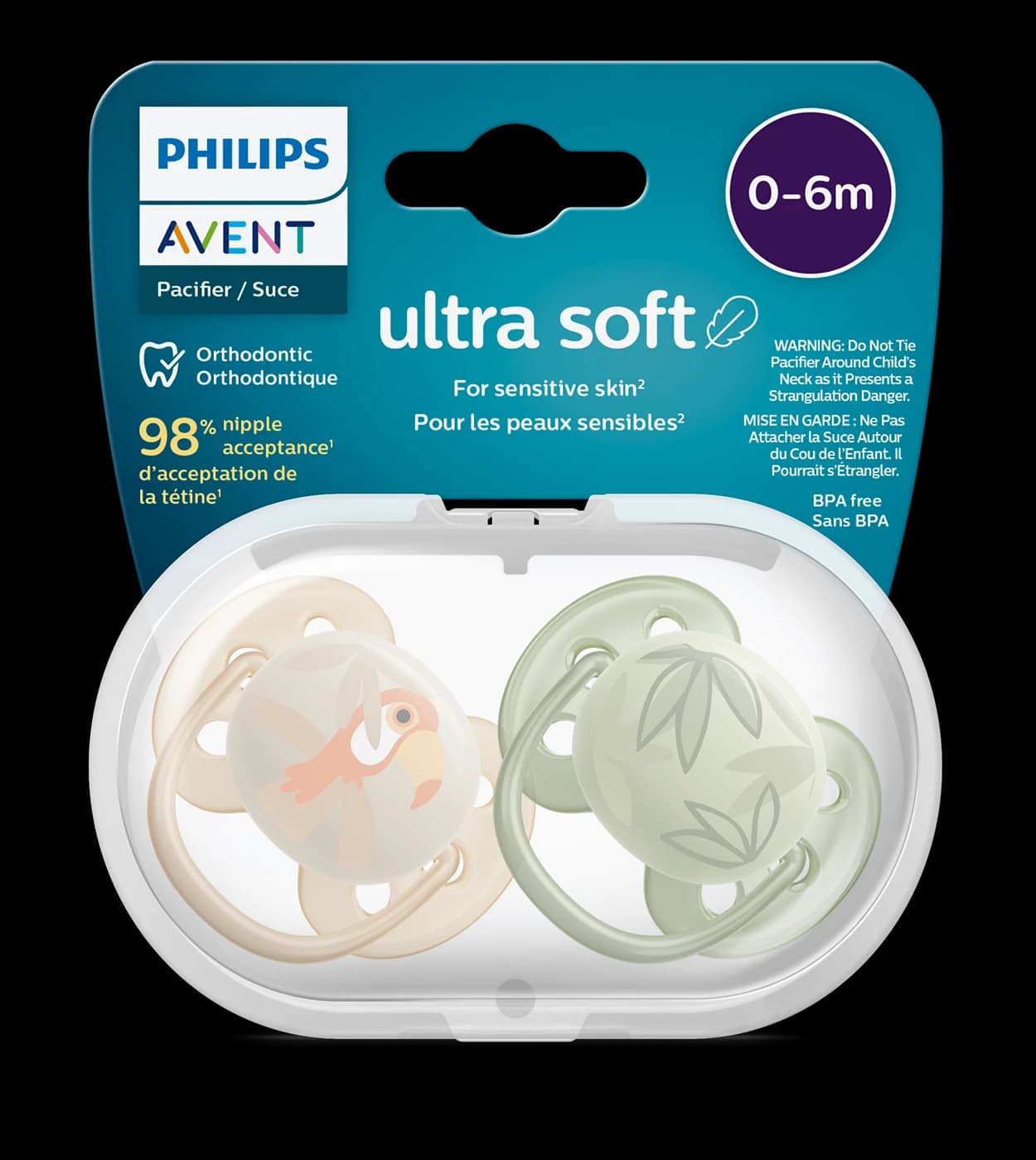 پستانک ارتودنسی ۰ تا ۶ ماه دوتایی فیلیپس اونت سری Ultrasoft مدل SCF091/07