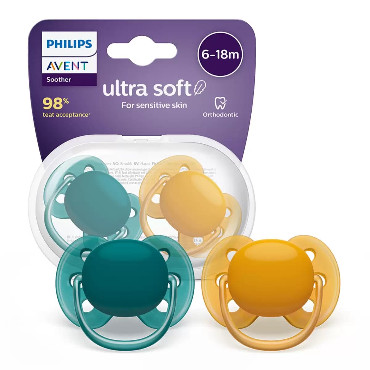 پستانک ارتودنسی ۶تا۱۸ ماه دوتایی فیلیپس اونت PHILIPS AVENT سری Ultrasoftمدل SCF091/04 — تصویر ۷