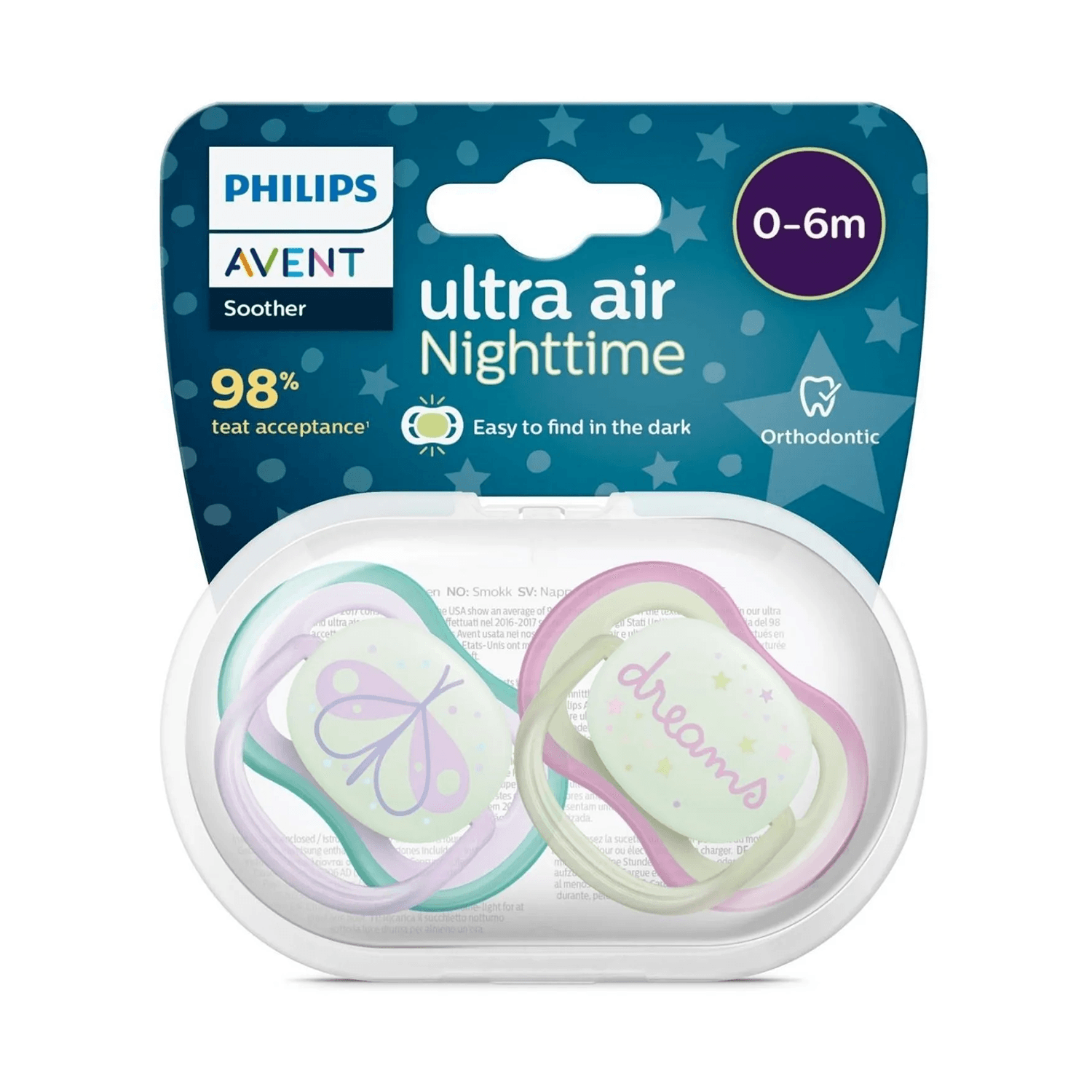 پستانک شبتاب ۰ تا ۶ ماه دوتایی فیلیپس اونت PHILIPS AVENT سری UltraAir مدل SCF376/19 — تصویر ۲