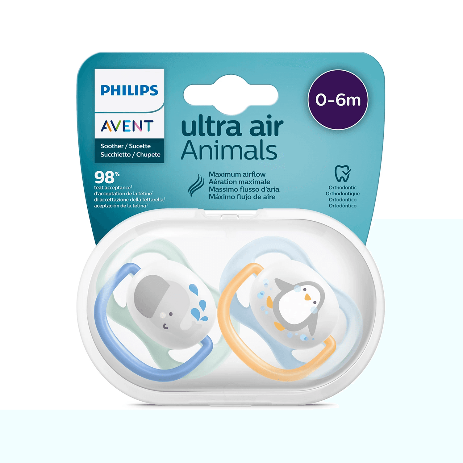 پستانک ارتودنسی ۰ تا ۶ ماه دوتایی فیلیپس اونت PHILIPS AVENT سری UltraAir مدل SCF080/05