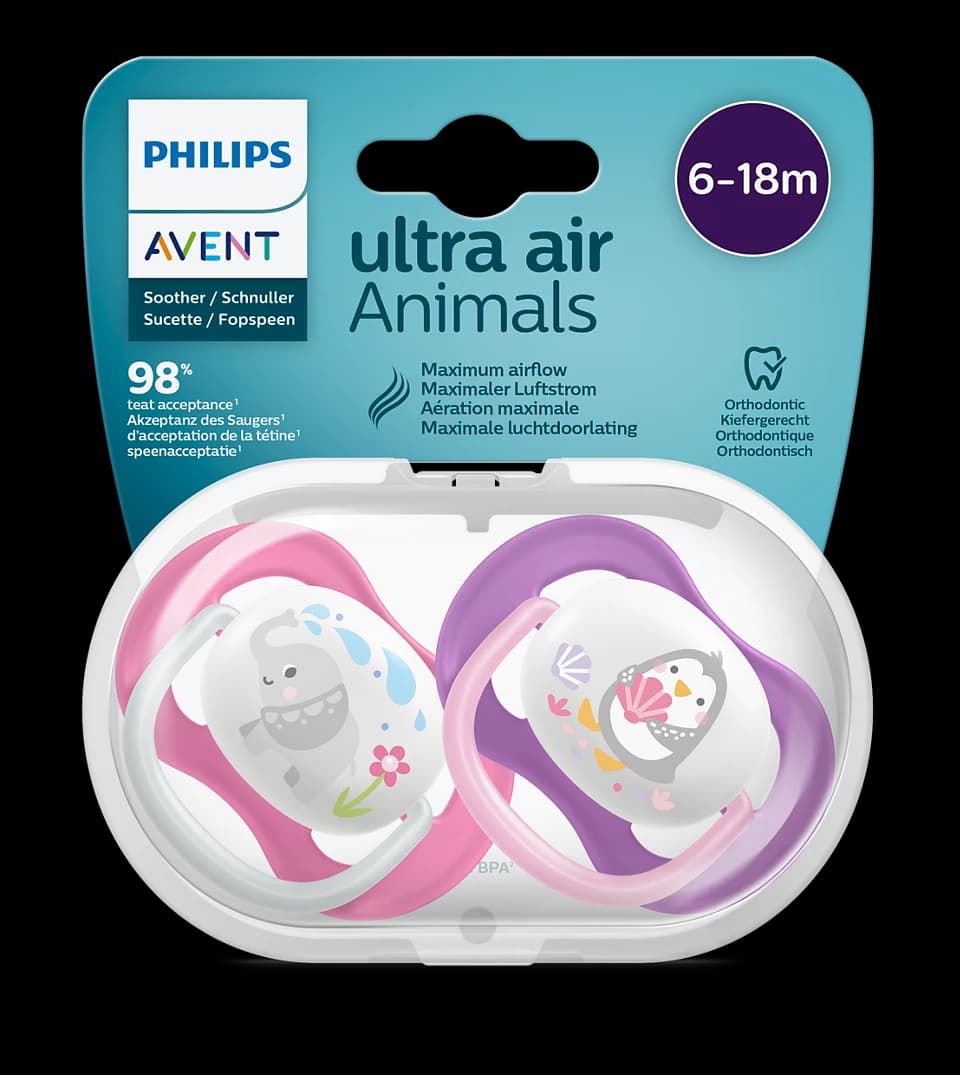 پستانک ارتودنسی ۶ تا ۱۸ ماه دوتایی فیلیپس اونت PHILIPS AVENT سری UltraAir مدل SCF080/08