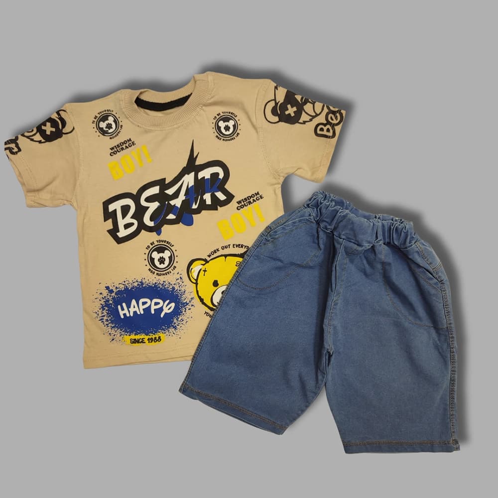تیشرت شلوارک جین دخترانه پسرانه طرح BOY