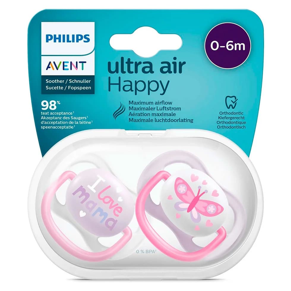 پستانک ارتودنسی ۰ تا ۶ ماه دوتایی فیلیپس اونت PHILIPS AVENT سری UltraAir مدل SCF080/02 — تصویر ۲