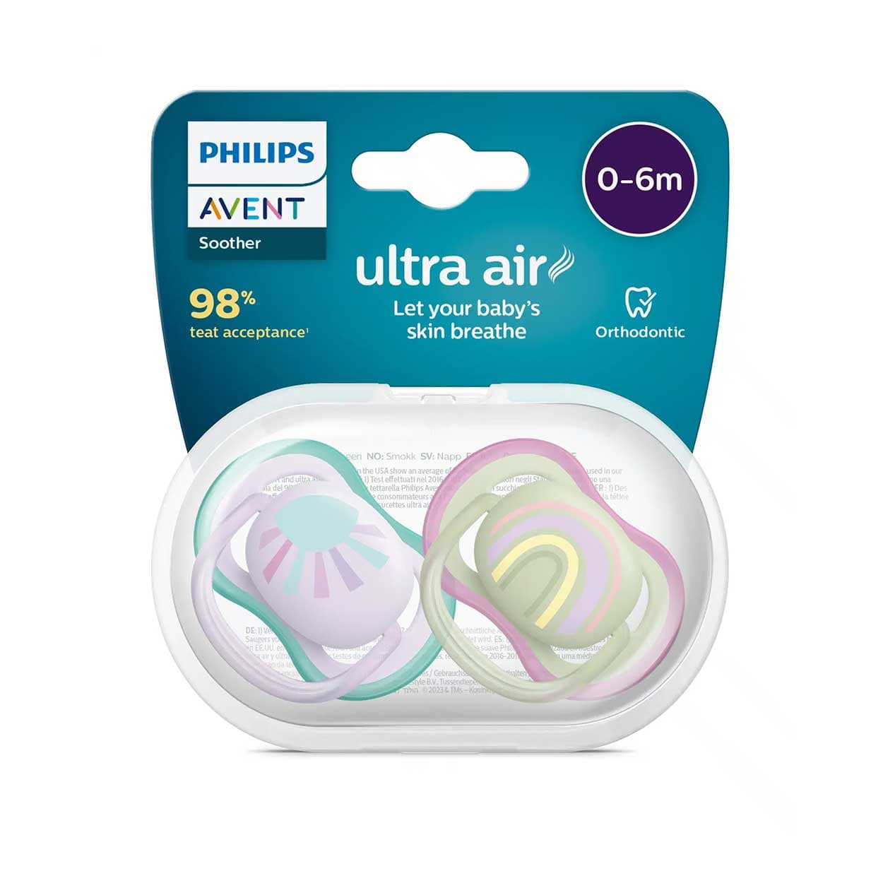 پستانک ارتودنسی ۰ تا ۶ ماه دوتایی فیلیپس اونت PHILIPS AVENT سری UltraAir مدل SCF085/59