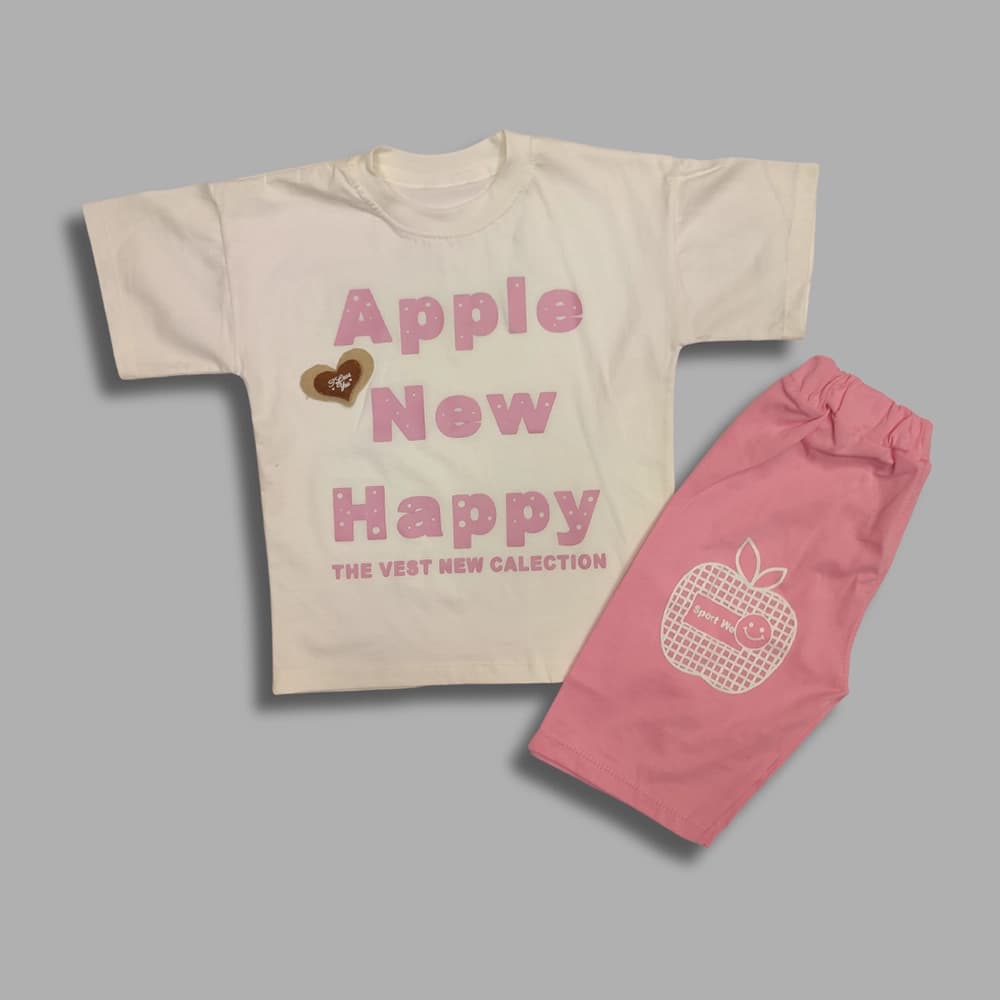تیشرت شلوارک دخترانه طرح Happy — تصویر ۳