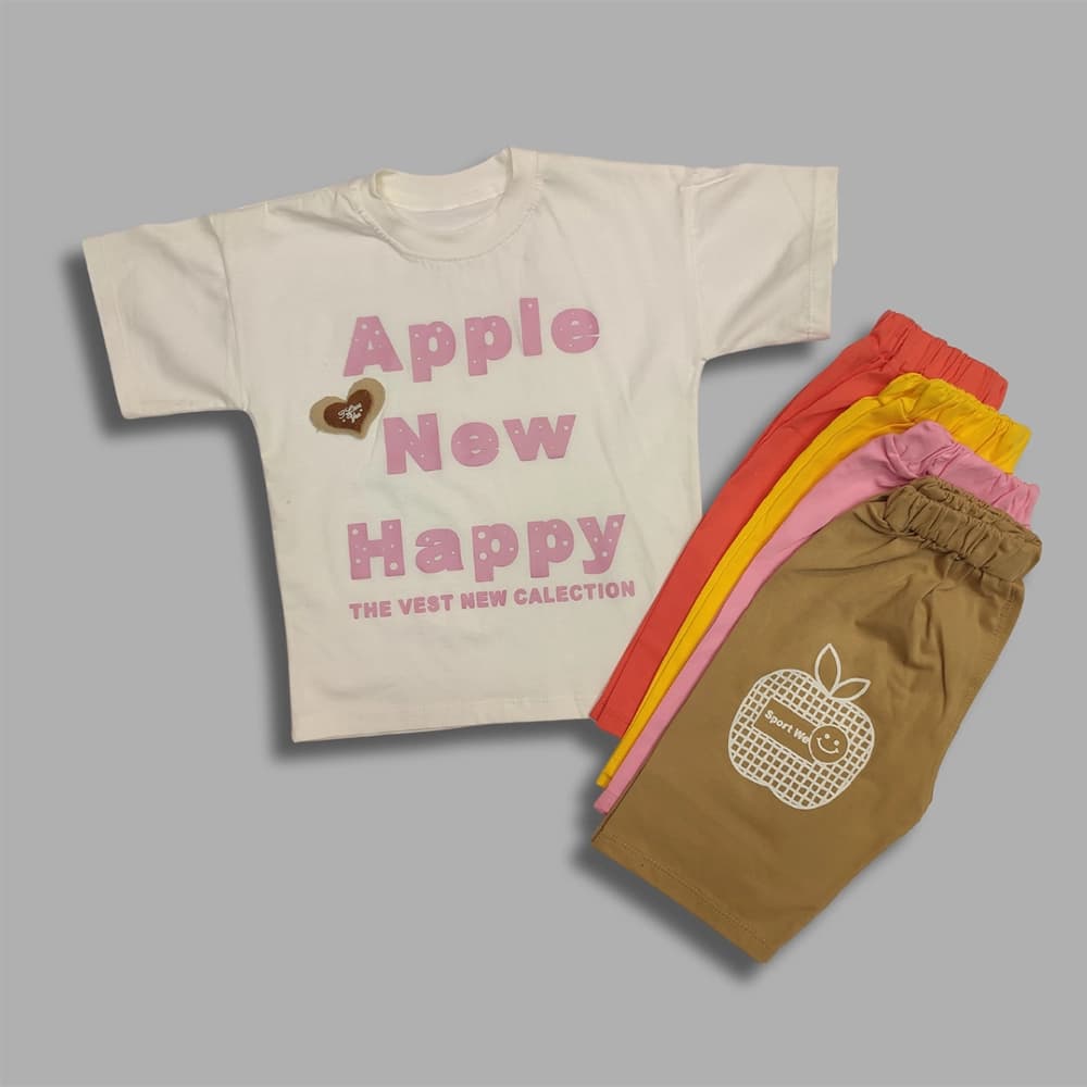 تیشرت شلوارک دخترانه طرح Happy