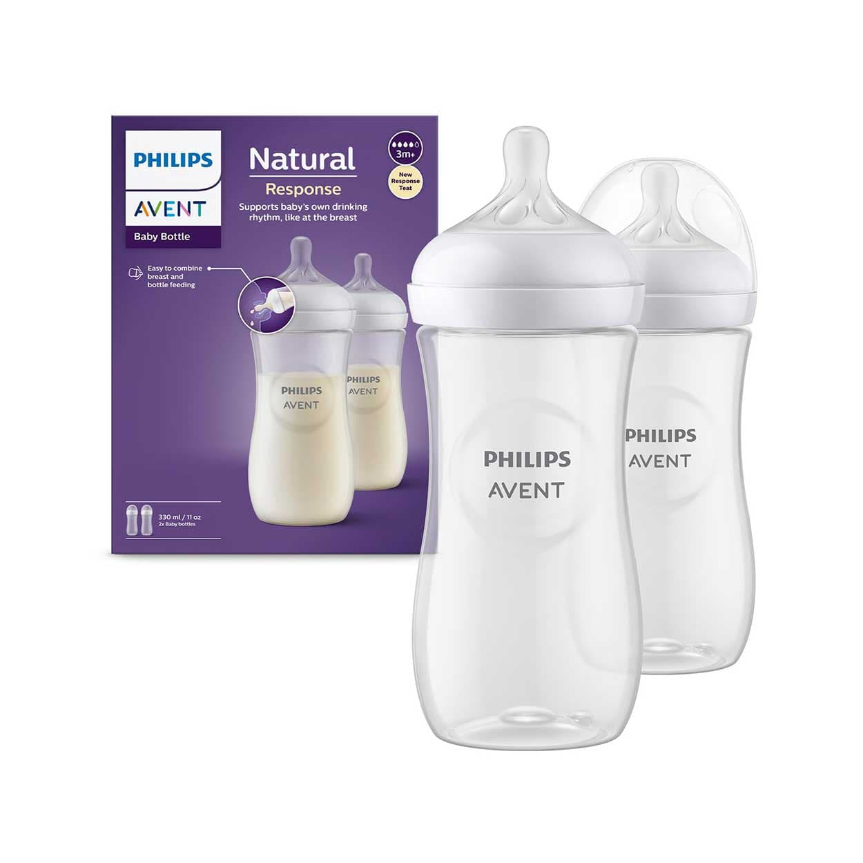 شیشه شیر نچرال ۳۳۰ میلی لیتر فیلیپس اونت PHILIPS AVENT سری Response جعبه‌۲تایی