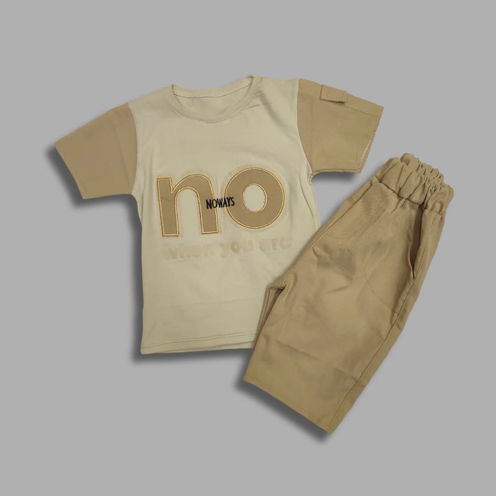 تیشرت شلوارک کتان دخترانه پسرانه طرح NO — تصویر ۲