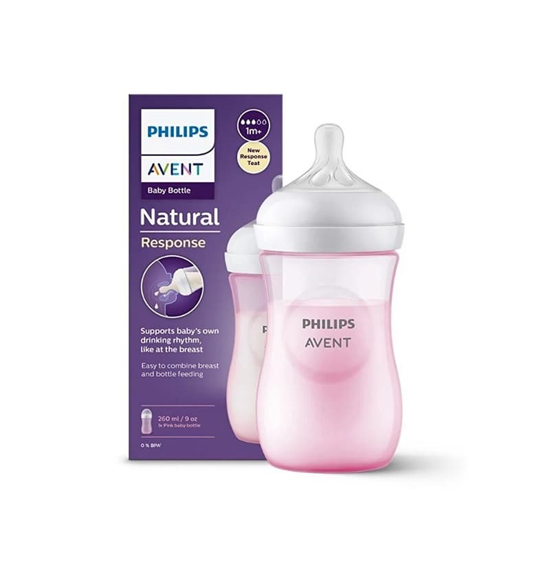 شیشه شیر نچرال ۲۶۰ میلی لیتر فیلیپس اونت PHILIPS AVENT سری Response – صورتی
