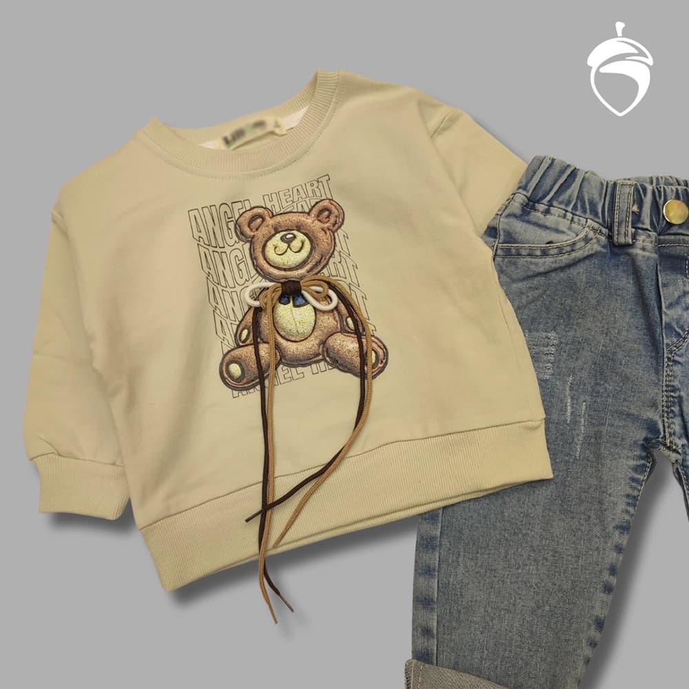 بلوز شلوار جین پسرانه دخترانه نقلی Teddy bear — تصویر ۵