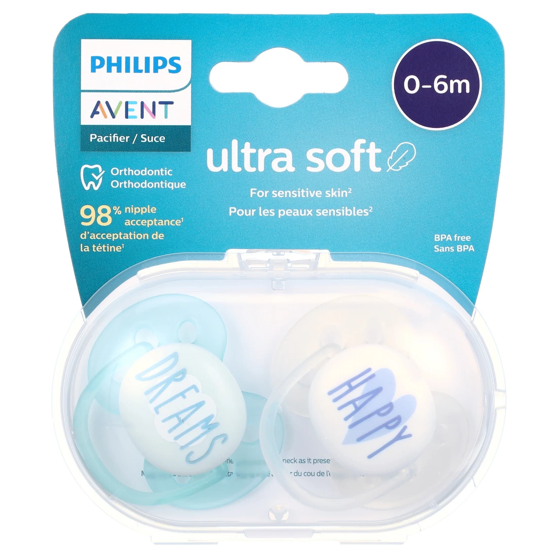 پستانک ارتودنسی ۰ تا ۶ ماه دوتایی فیلیپس اونت PHILIPS AVENT سری UltraSoft مدل SCF224/03