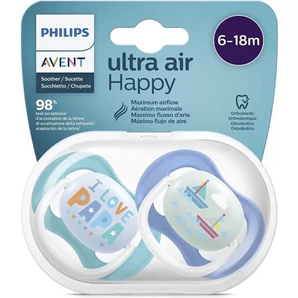 پستانک ارتودنسی ۶ تا ۱۸ ماه دوتایی فیلیپس اونت PHILIPS AVENT سری UltraAir مدل SCF080/03