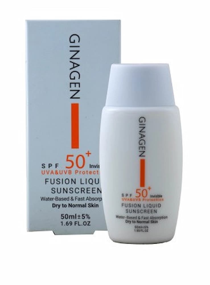 ضدآفتاب فیوژن لیکوئید بی رنگ پوست چرب و مختلط SPF50 ژیناژن