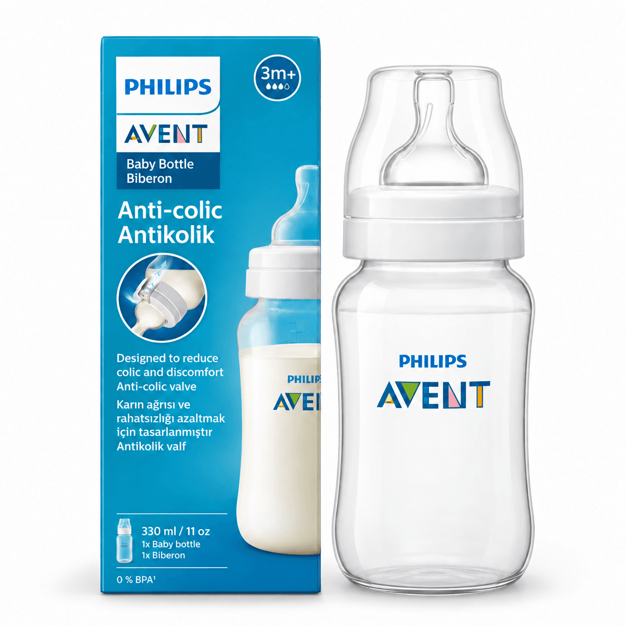 شیشه شیر کلاسیک ۳۳۰ میلی‌لیتر فیلیپس اونت PHILIPS AVENT سری AntiColic