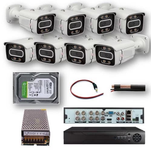 پکیج ۸ عددی دوربین مداربسته فول اچ دی با تشخیص چهره مناسب کارخانه و ساختمان