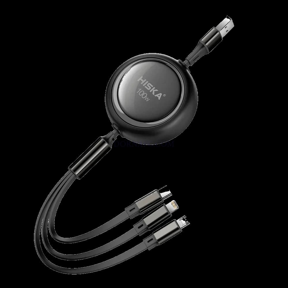 کابل شارژ چندکاره هیسکا HISKA LX-34 3 in 1 مشکی با جریان 5 آمپر