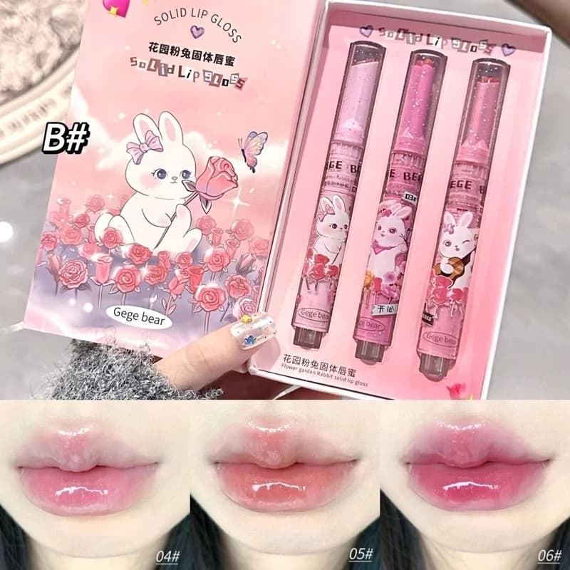 لیپ گلاس جی جی بیر GeGe Bear مدل Solid Lip Gloss سر قلبی شاین دار پک ۳ عددی — تصویر ۴