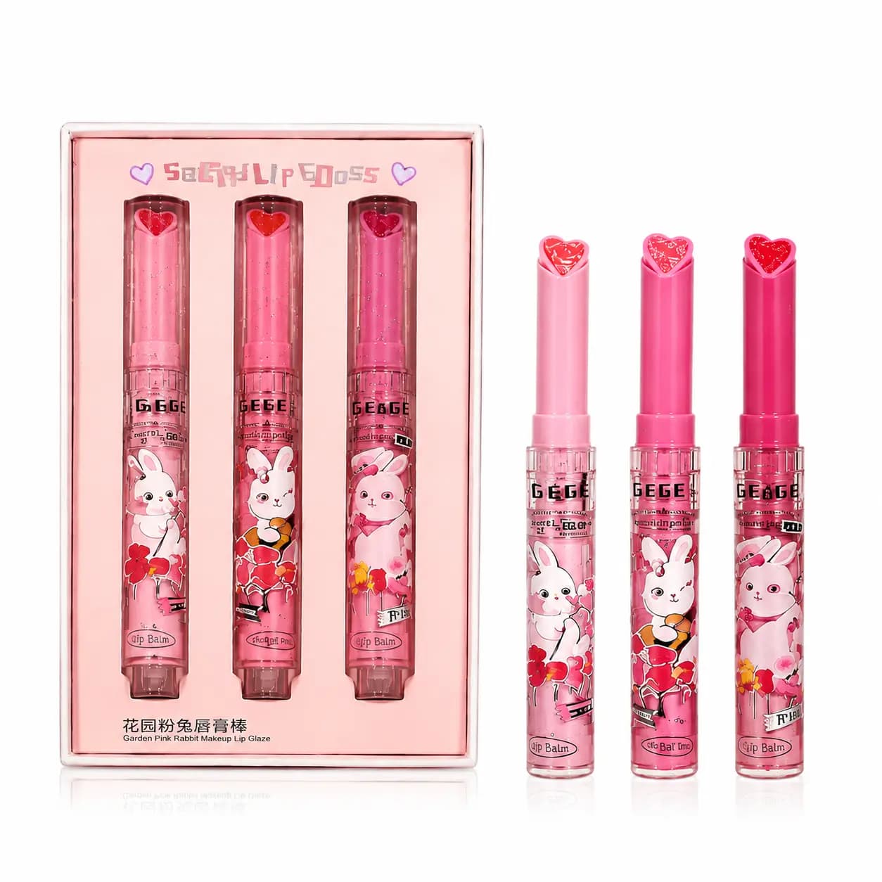 لیپ گلاس جی جی بیر GeGe Bear مدل Solid Lip Gloss سر قلبی شاین دار پک ۳ عددی — تصویر ۲