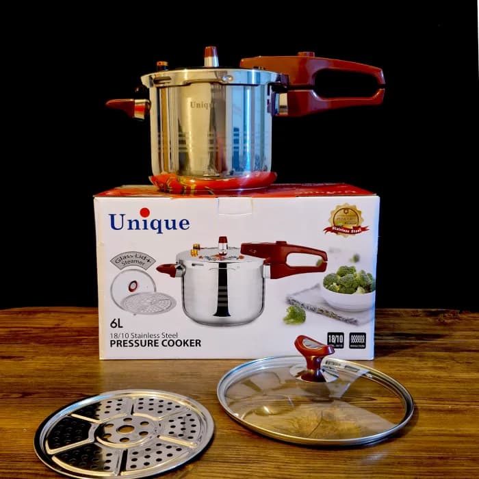 زودپز ۶ لیتری یونیک Unique اصلی با درب پیرکس — تصویر ۳