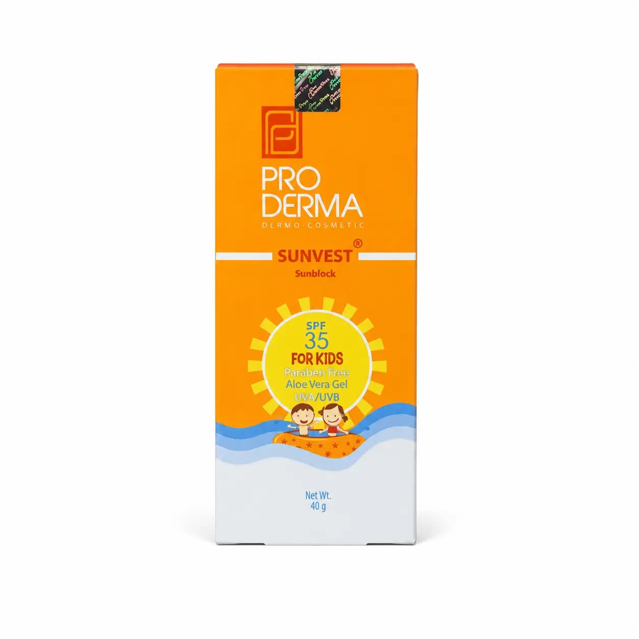 کرم ضد آفتاب کودکان پرودرما سان وست SPF 35 فاقد جاذب شیمیایی و پارابن وزن ۴۰ گرم