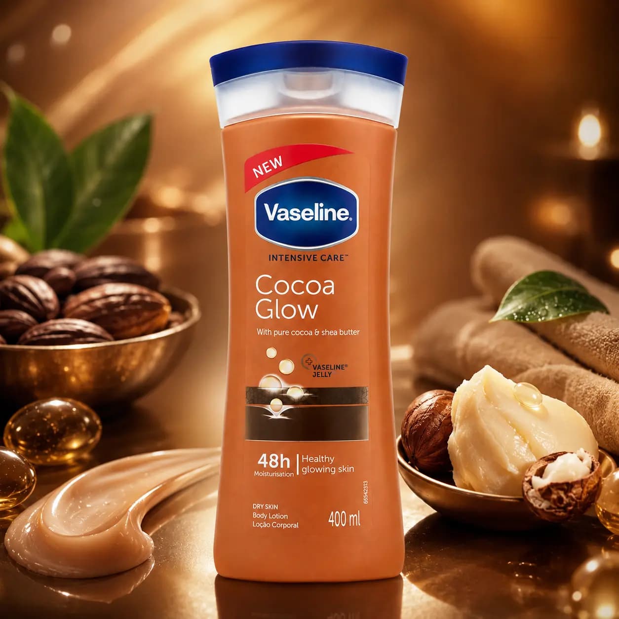 لوسیون بدن کاکائویی وازلین Vaseline مدل Cocoa Glow حجم ۴۰۰ میل — تصویر ۴