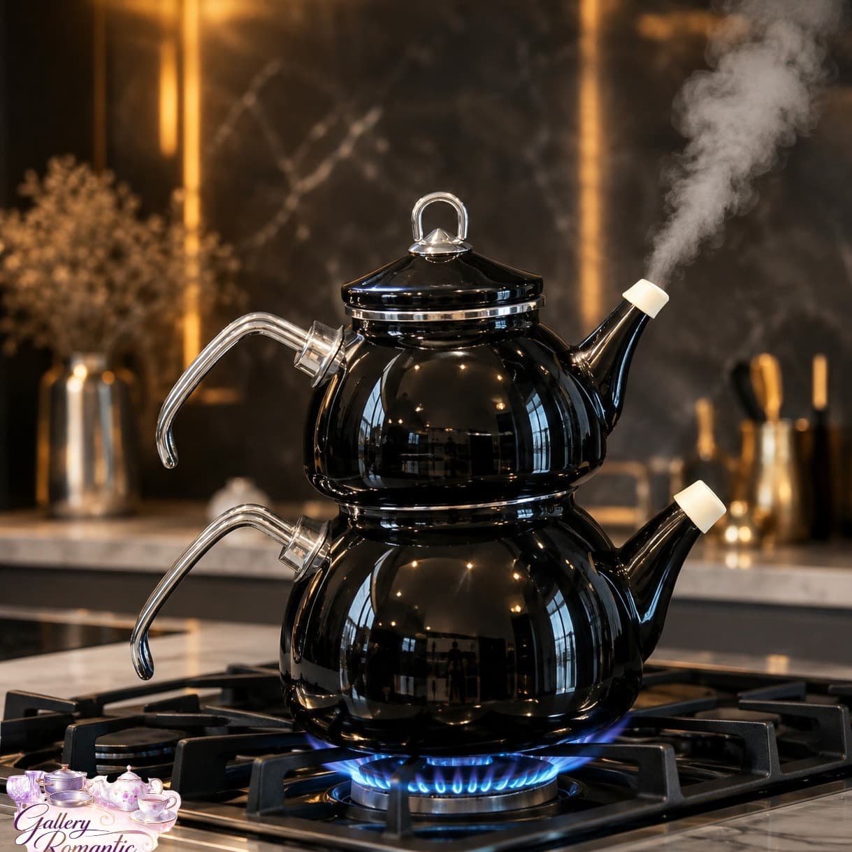 کتری و قوری لعابی کاراجا ترکیه 2.3 لیتر مشکی