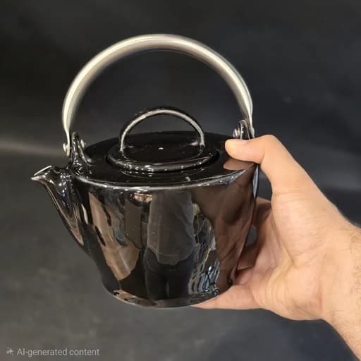 قوری چینی دسته استیل هپی فمیلی مشکی — تصویر ۵