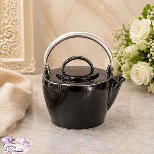 قوری چینی دسته استیل هپی فمیلی مشکی