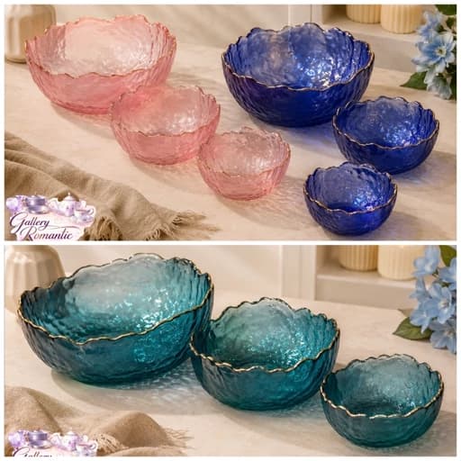 کاسه 3 سایز کریستال رنگی لب طلا dk وارداتی کد 6097 رنگبندی