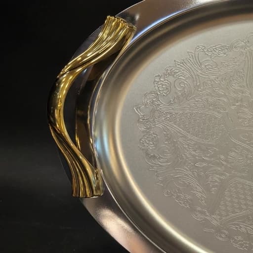 سینی استیل بیضی ارتیستون مدل صدفی دسته طلایی کد 15479 — تصویر ۲