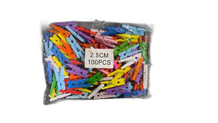 گیره رنگی چوبی 2.5 سانت 100 عددی