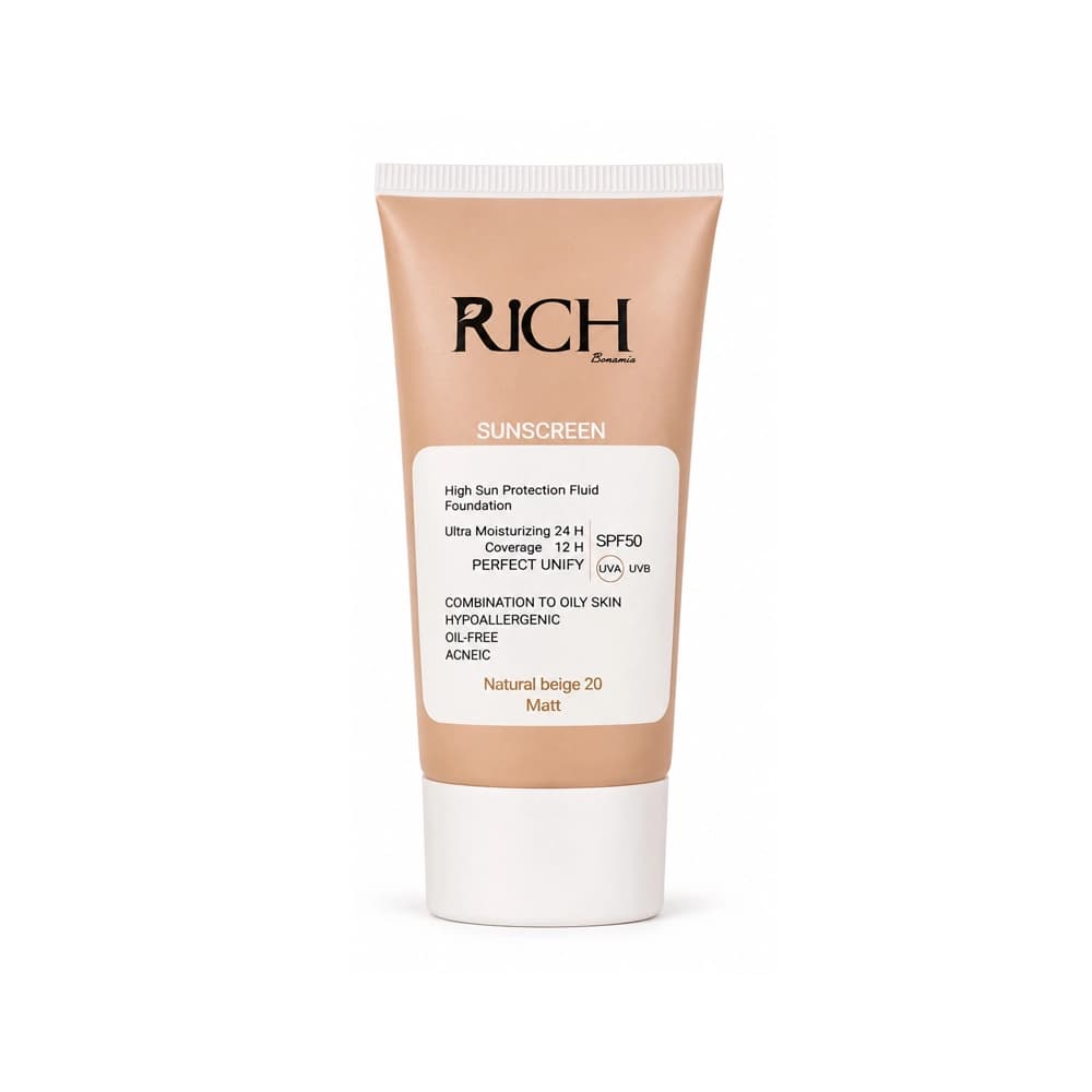 ضدآفتاب فلوئیدی رنگی ریچ(Natural beige matte RICH)شماره20