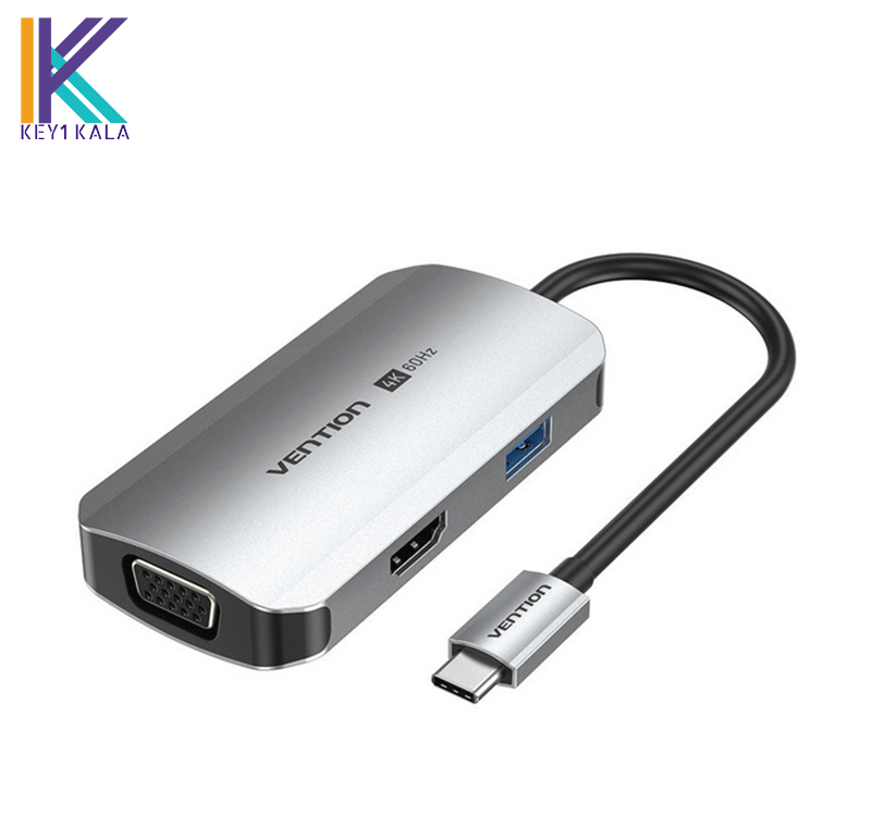 هاب USB-C to HDMI/VGA/USB 3.0/PD Docking Station 0.15M Gray Aluminum Alloy Type