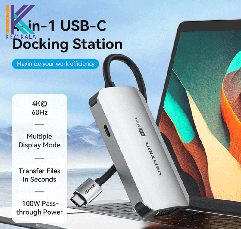 هاب USB-C to HDMI/VGA/USB 3.0/PD Docking Station 0.15M Gray Aluminum Alloy Type — تصویر ۲