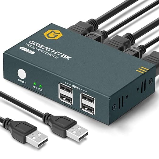 سوئیچ KVM دو پورت GREATEK USB 2.0 | کنترل دو کامپیوتر با یک مانیتور