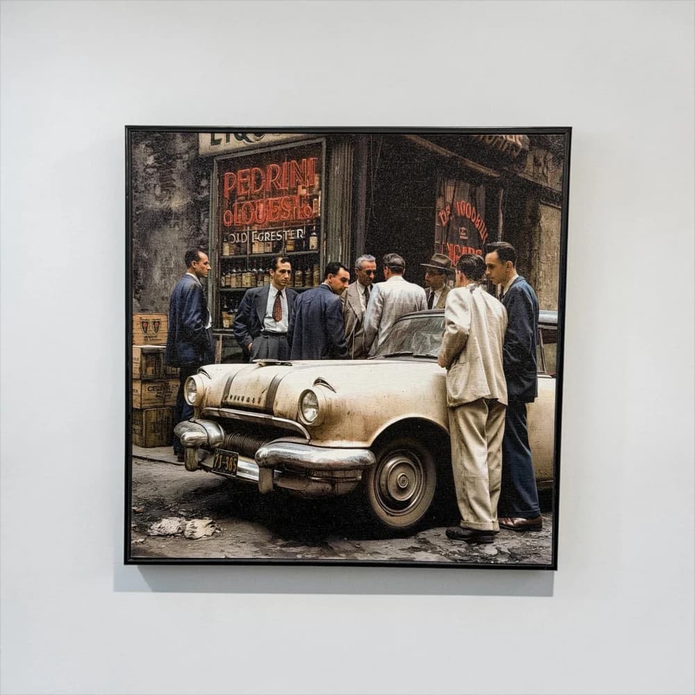 تابلو طرح vintage car and men