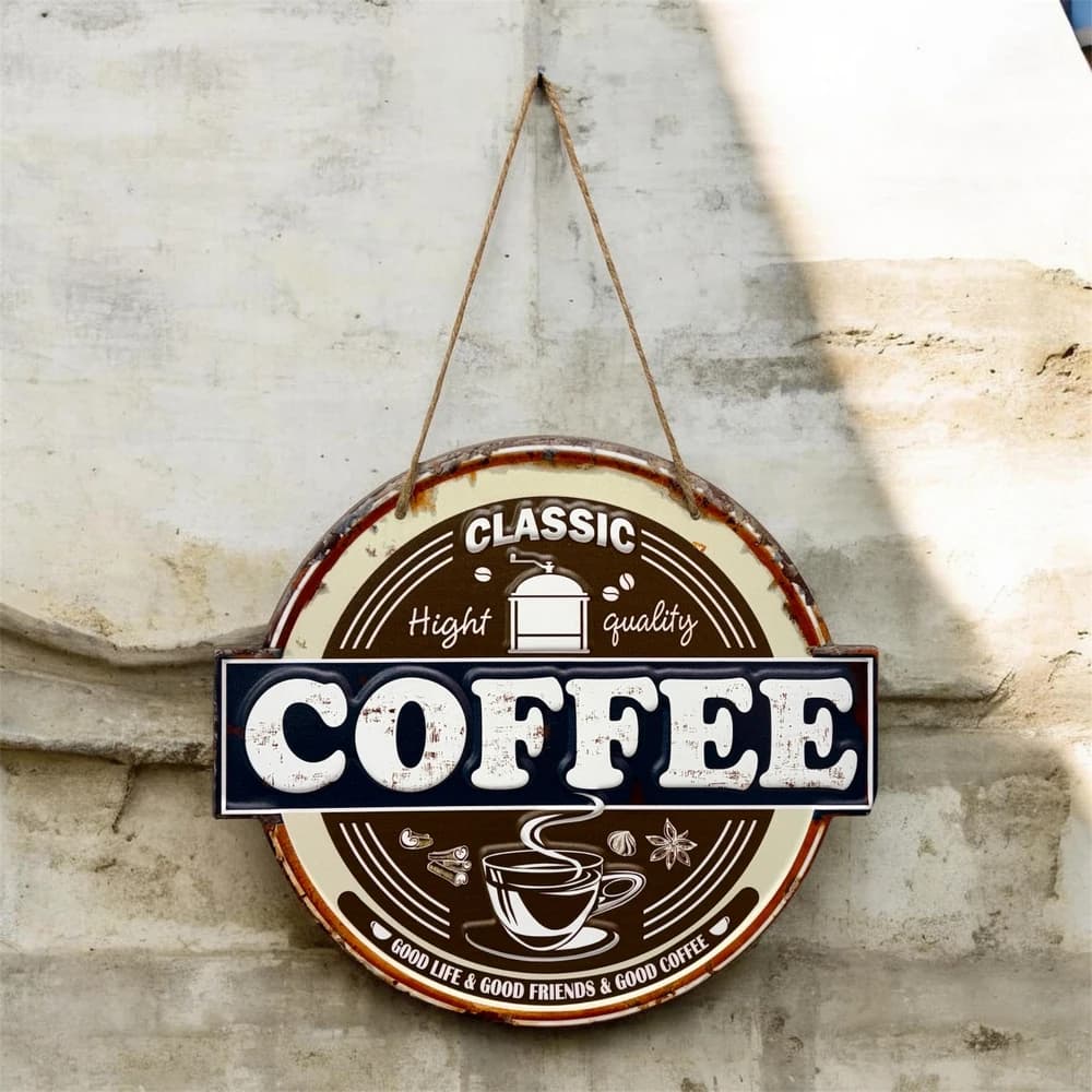 تابلو فلزی برجسته گرد طرح Coffee