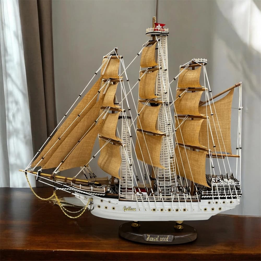 ماکت کشتی بادبانی چوبی دکوری سفید کد 802