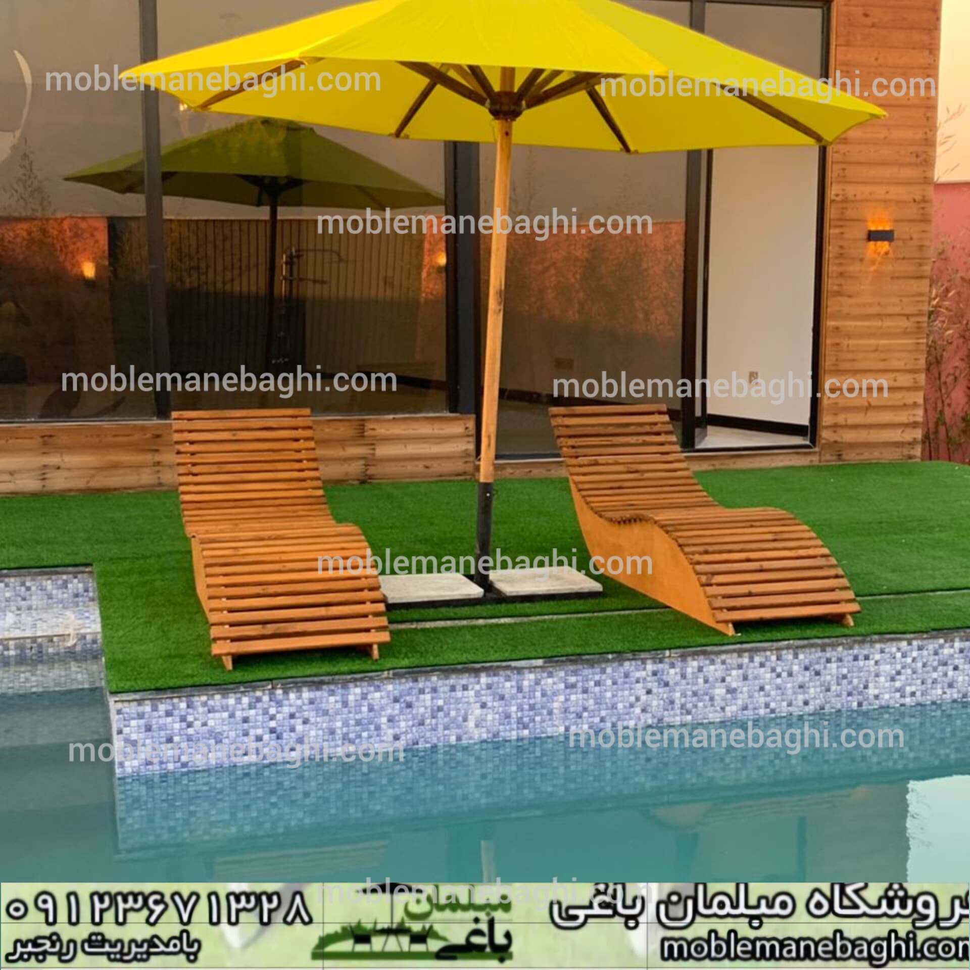 تخت کنار استخر چوب ترموود