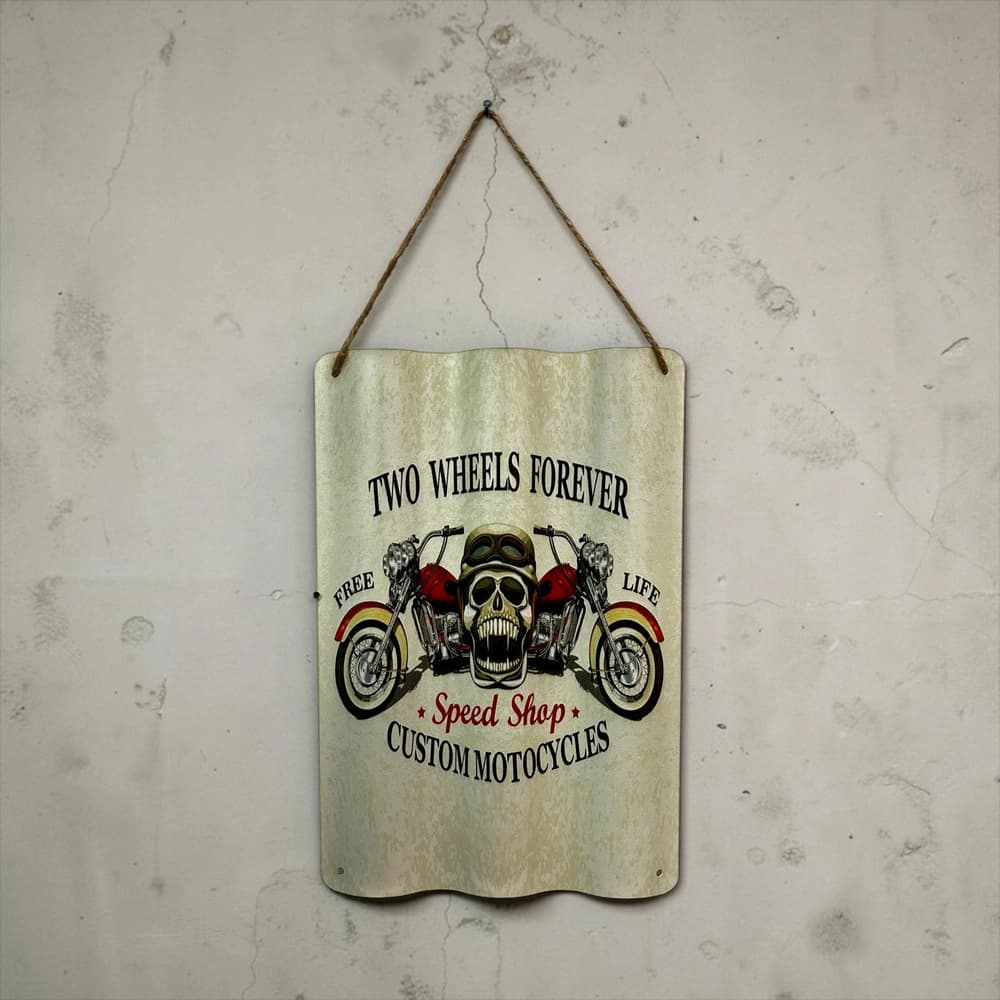 تابلو فلزی موج‌دار طرح Two Wheels Forever