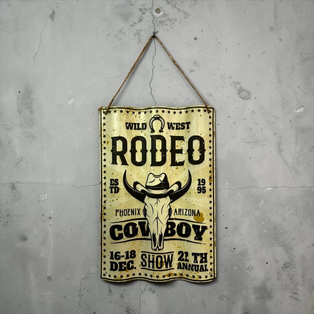 تابلو فلزی موج‌دار طرح Wild West Cowboy