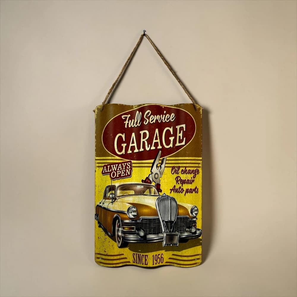 تابلو فلزی موج‌دار طرح Full Service Garage