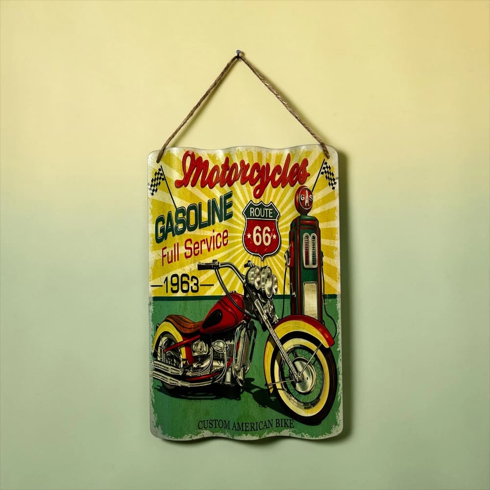 تابلو فلزی موج‌دار طرح Motorcycle Gasoline