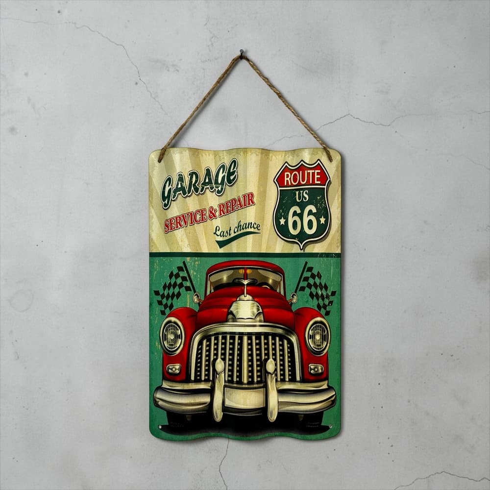 تابلو فلزی موج‌دار طرح Garage Route 66