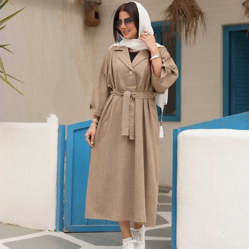 مانتو بهاره بلند کمربند دار کد 624 — تصویر ۵