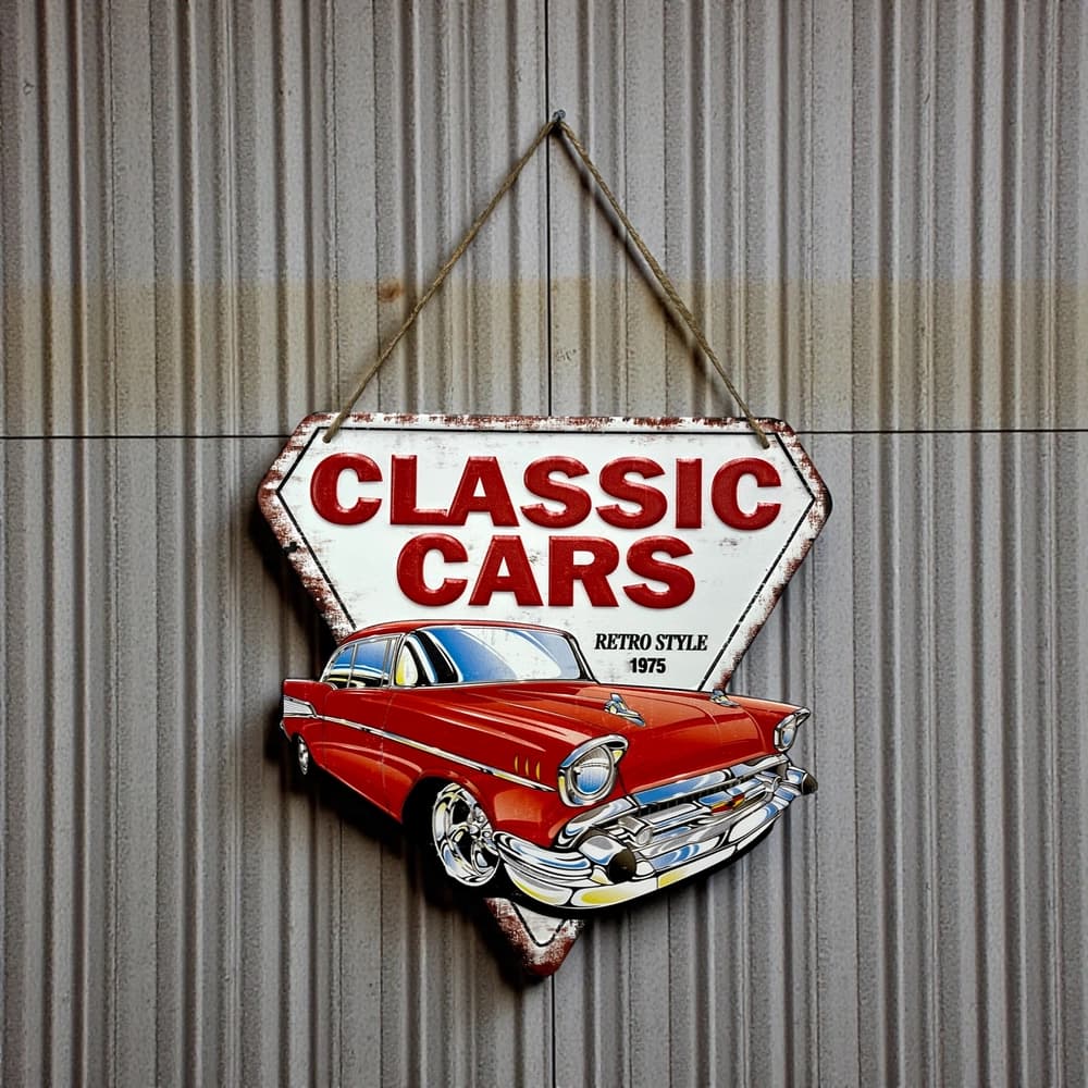 تابلو فلزی مثلثی طرح Classic Cars
