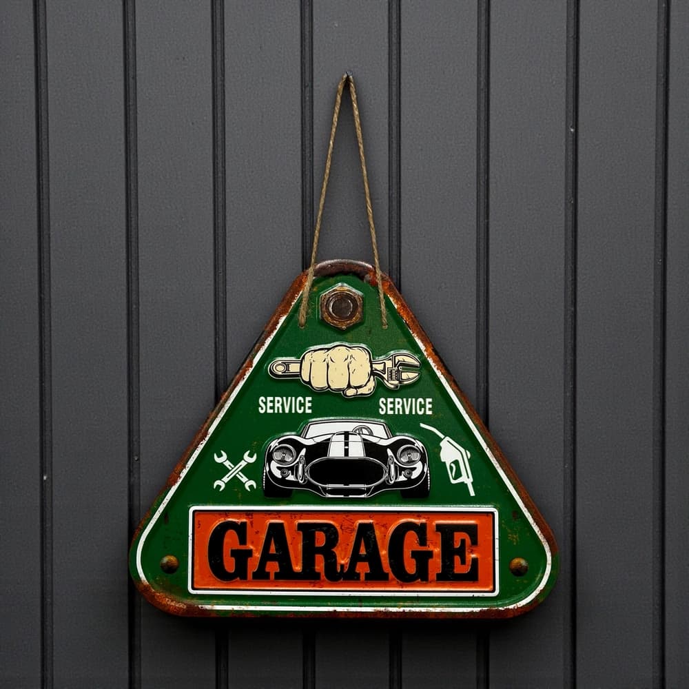 تابلو فلزی مثلثی طرح Garage سبز