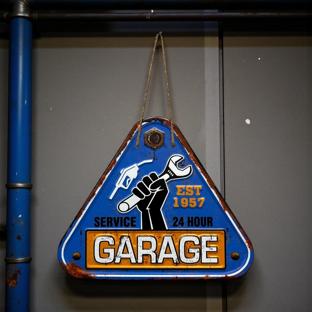تابلو فلزی مثلثی طرح Garage آبی